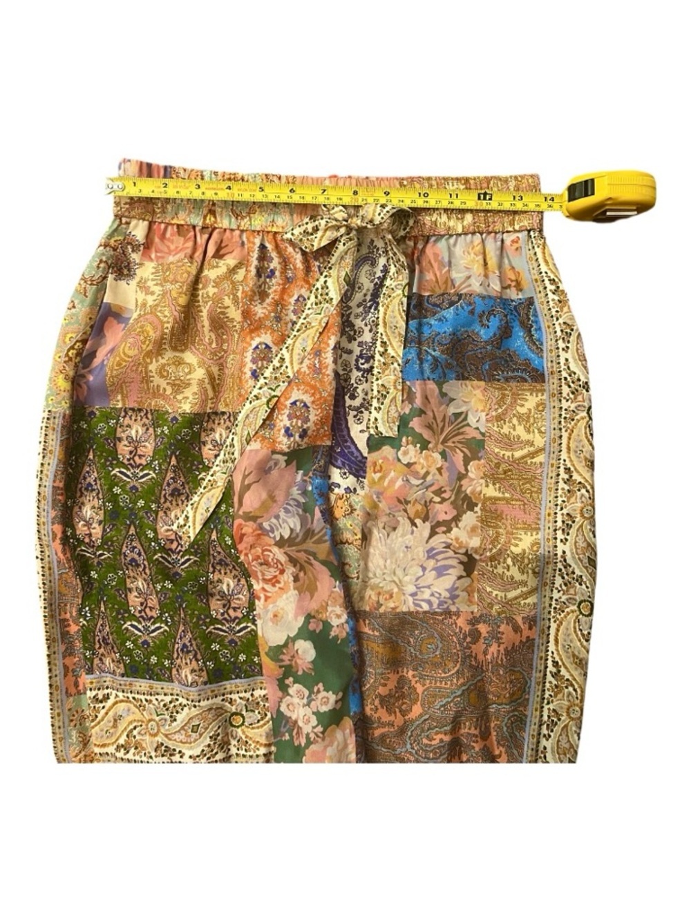 😮ZIMMERMANN Flowy 100% Silk “Devi” Pants - Patchwork Print - Size 1 - Picture 5 of 10